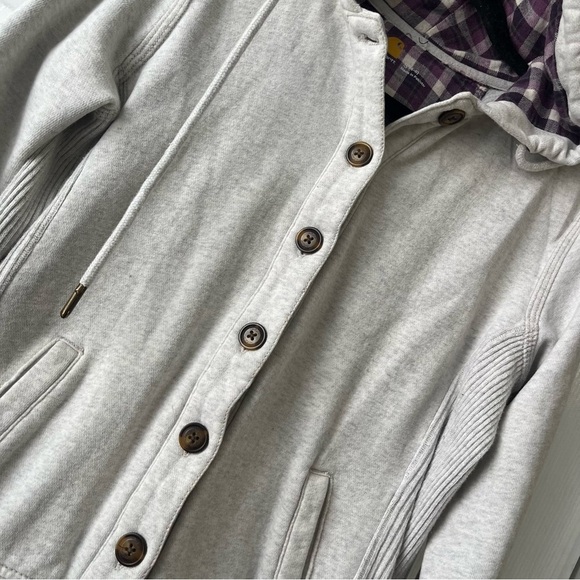 Carhartt Women’s Small Gray Plaid Button Down Flannel Lined Jacket With Hood - Picture 2 of 7